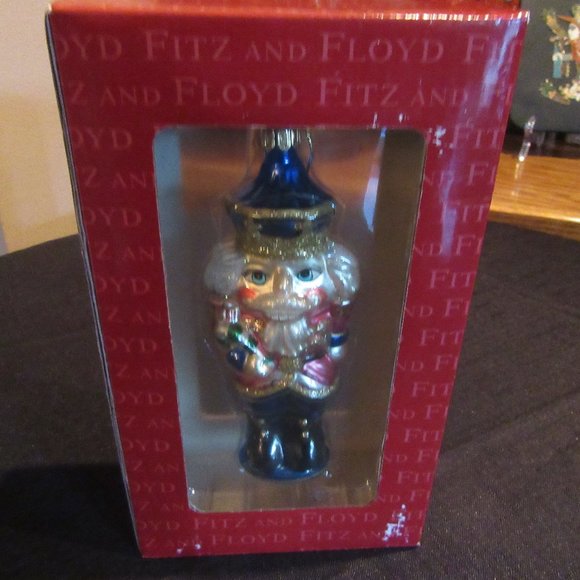 New Vintage Fitz and Floyd Glass Nutcracker Peppermint Ornament in Box - Picture 1 of 4